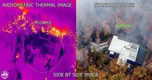 Thermal Aerial View of Wildfire Threatening Residence