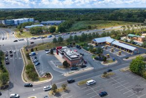 Aerial View of Fast Food Restaurant and Shops