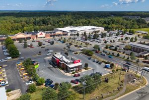 Aerial View of a Busy Suburban Shopping Center