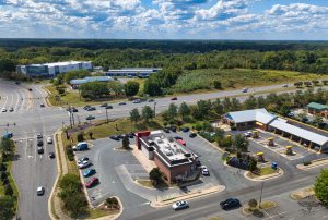 Aerial View of Suburban Retail and Fast Food Hub