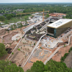 Drones monitoring construction sites for enhanced efficiency and safety oversight.