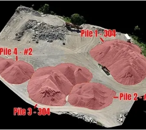Stockpile volume measurements visualized for efficient inventory management and analysis.