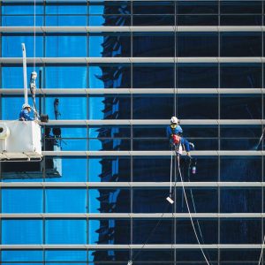 Window Cleaners High Rise Captured By Drone