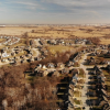 Aerial View of Suburban Neighborhood and Countryside