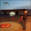 Drone Hovering Over Helipad at Twilight