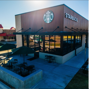 Drone Services in Wichita Kansas capturing modern Starbucks exterior.