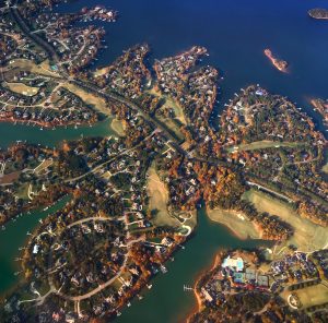 Charlotte Lakefront Neighborhood Aerial View