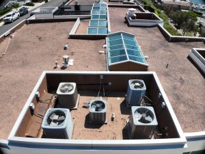 Aerial View of Rooftop HVAC Units and Skylights