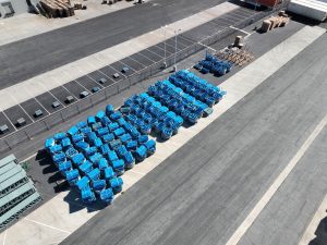 Blue Containers in an Industrial Logistics Yard