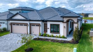 Modern Stucco Stone Home Aerial Drone Photo