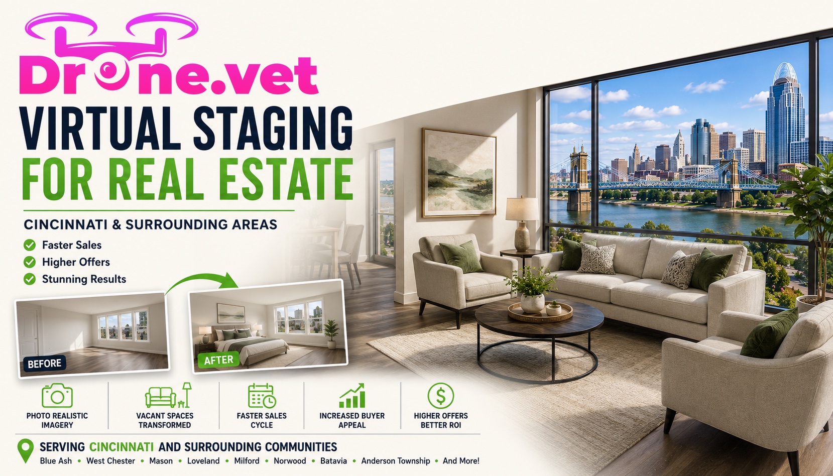 Virtual Staging Real Estate Photography in Cincinnati by Real Estate Drone