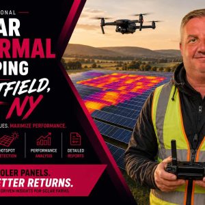 Solar thermal mapping in Westfield NY with drone inspecting solar panels.