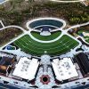 Aerial View of Modern Amphitheater and Golf Green
