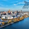 Cincinnati Skyline and Ohio River Aerial View